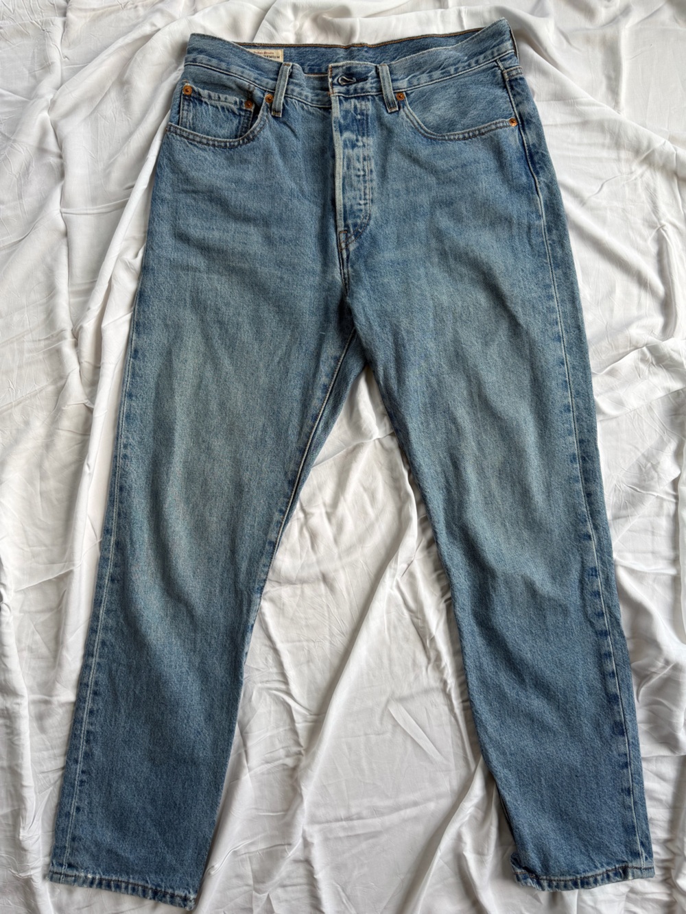 Levi’s Premium 501 Original Cropped Jeans W28 L28 Button Fly “Jokes on You”wash - Picture 2 of 13